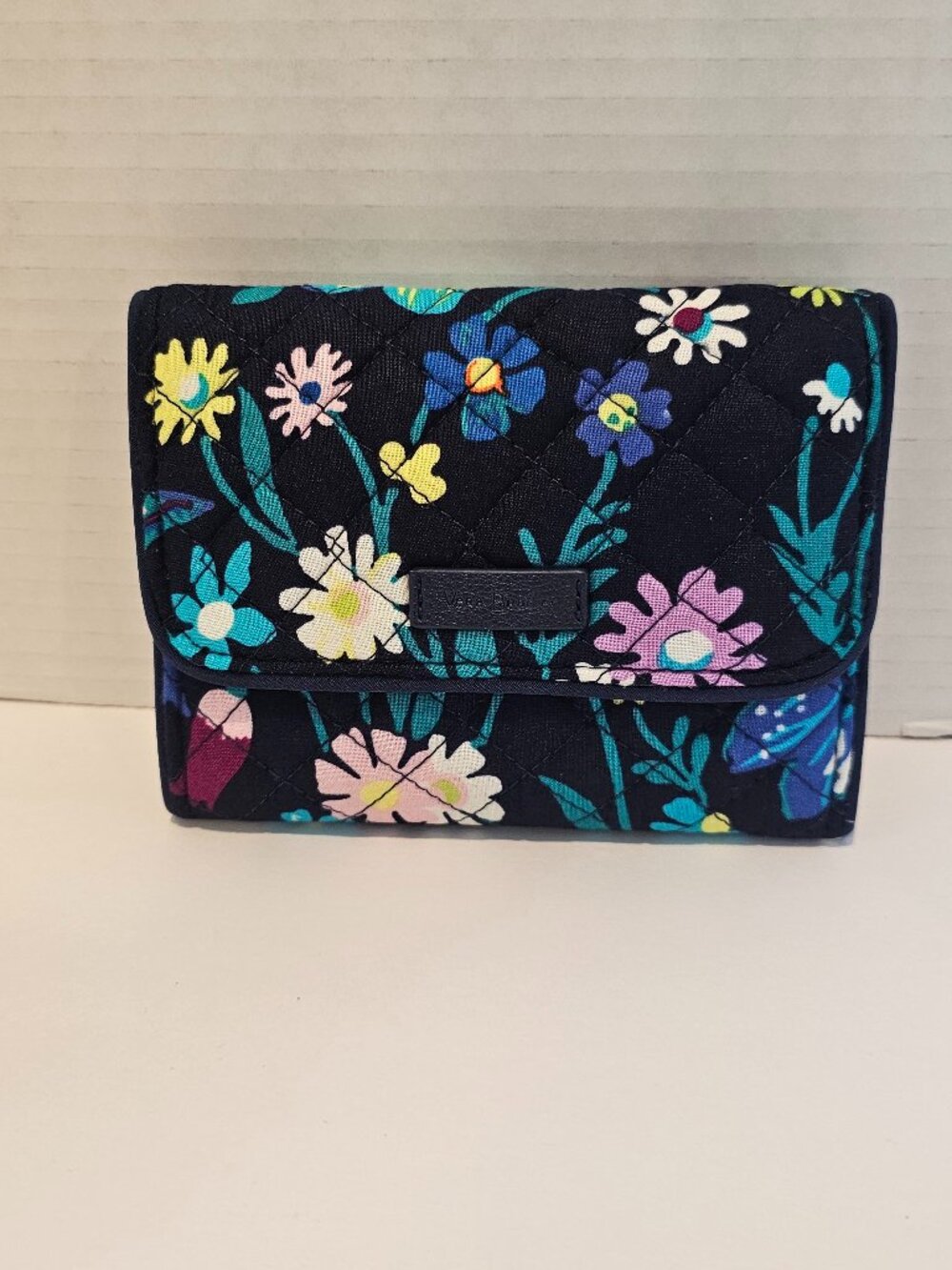 NWT Vera Bradley Iconic RFID Riley Compact Wallet Moonlight Garden Flowers Blue
